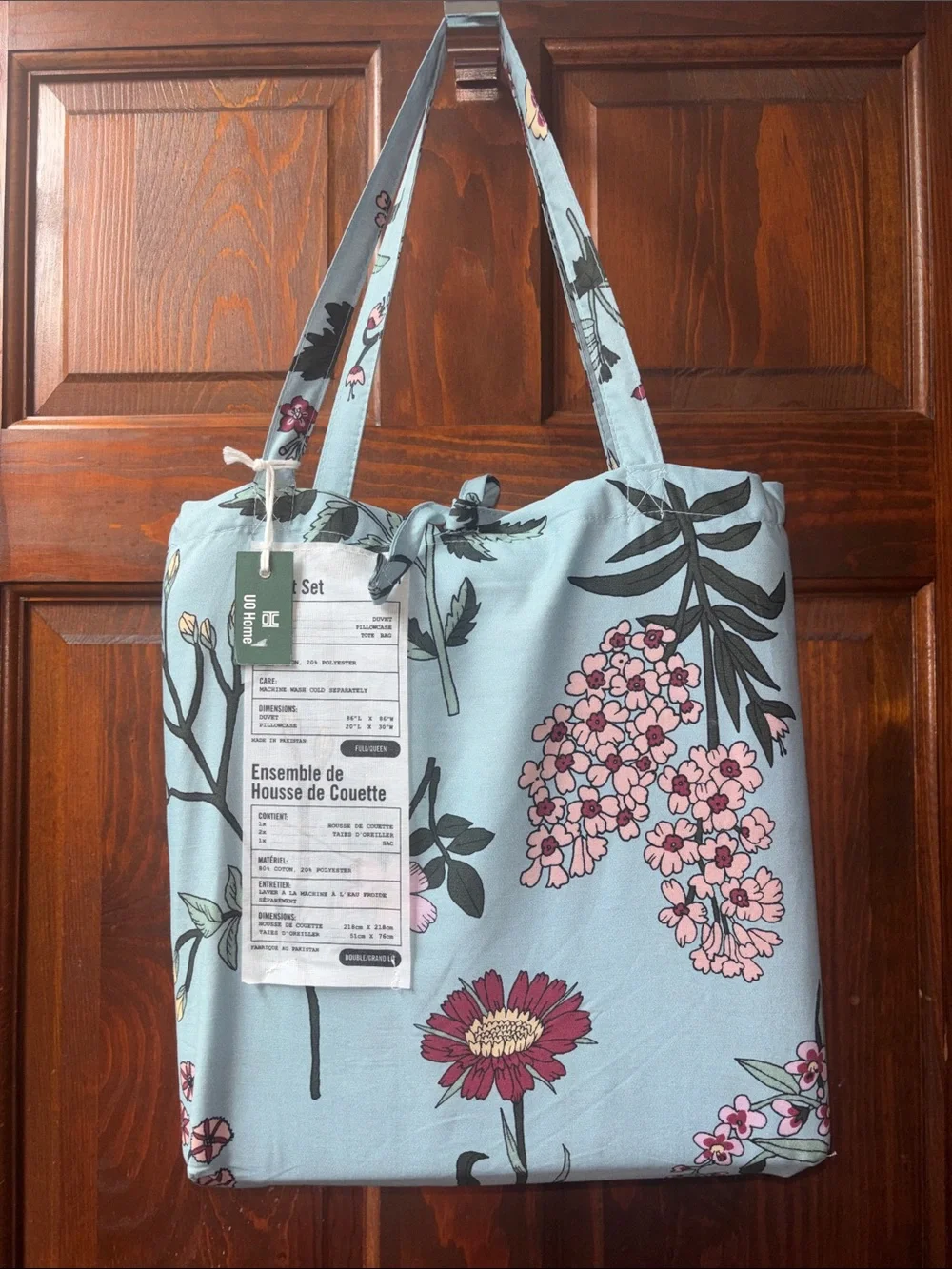 Urban Outfitters Floral Cotton Duvet Cover w/ 2 cases Sz Full/Queen Light Blue